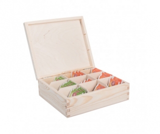 Drevená krabička na čaj, 24x21x8cm, 9 priehradok