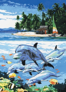Maľovanie podľa čísel, plátno - Delfíni