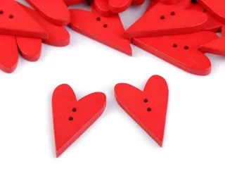 Drevený dekoračný gombík srdce, červený