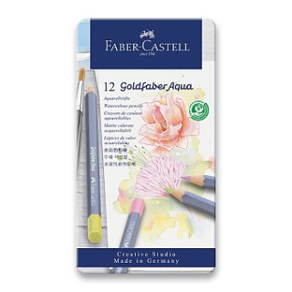 Akvarelové pastelky Faber Castell,  Goldfaber v plechu, 3,3mm tuha, 12ks