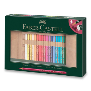 Sada polychrómových pasteliek Faber Castell +kožené puzdro, 30ks + príslušenstvo